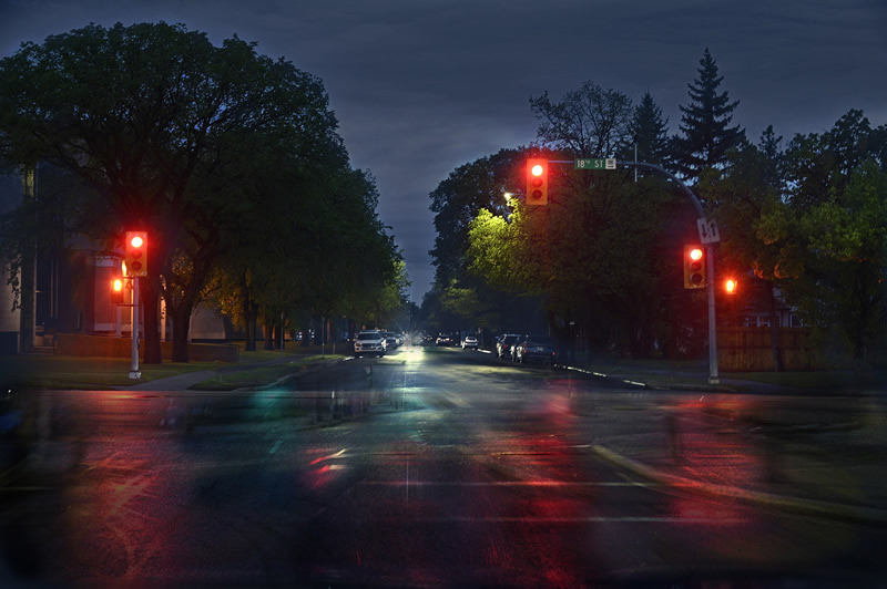 Red Lights and Reflections by Darlene Perkin